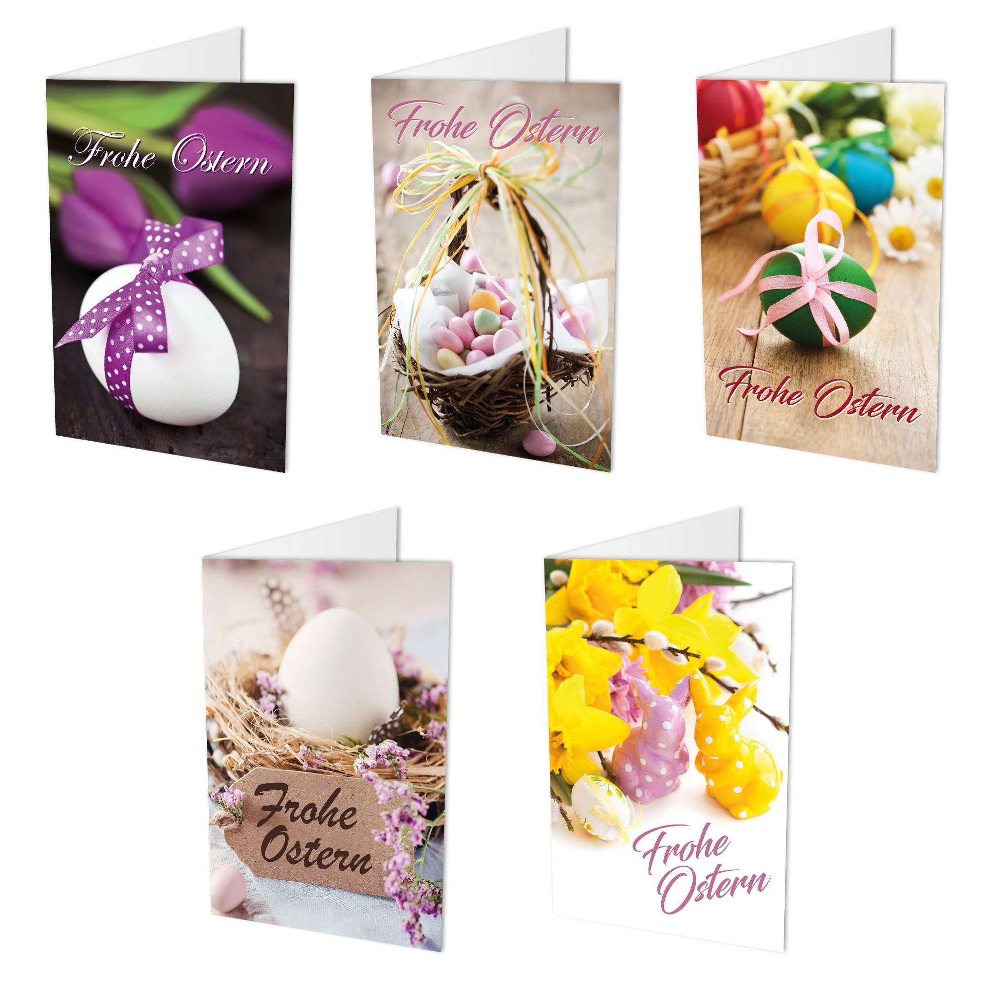 10 hochwertige Osterkarten (Klappkarten) im Set (5 Motive mit jeweils 2