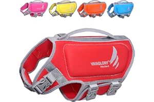 VIVAGLORY Léger Veste Flottante pour Chien, Gilet de Sauvetage en Néoprène Respectueux de la Peau avec D-Ring et Boucle à Dégagement Rapide, Rouge