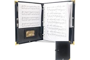 GraduatePro Cartelle Portaspartiti per Coro in Pelle PU Nera, Raccoglitore a 3 Anelli 12,5 x 10 Pollici Raccoglitore per Nmusica per Pianoforte con Elastico, 10 Tasche per Fogli 8,5 * 11/A4