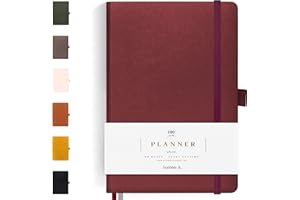 Scribble & Dot A Daily Planner, Weekly and Monthly layouts | Achieve Your Goals With This Weekly Organiser Diary, A5 size, Hardcover Agenda. Start Anytime (Burgundy)