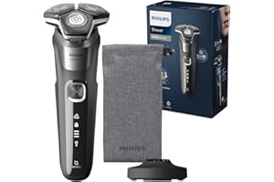 Philips Shaver Series 5000 - Wet & Dry Electric Shaver in Carbon Grey with 1 x Integrated Pop-up Trimmer, Soft Pouch, Protective Cap and Charging Stand (Model S5887/13)