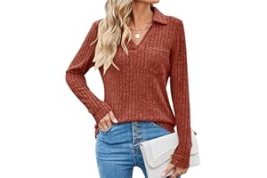 Gemulate Women's Jumpers Plus Size Ladies Jumpers for Women Long Sleeve Tops V Neck Jumper Lightweight Jumpers Sweatshirt Ribbed Tops S-XXL