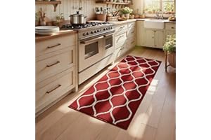 COSY HOMEER Kitchen Rug Runner 60 x 120cm, Washable Kitchen Rugs and Mats, Polypropylene Carpet Runner for Kitchen Entryway Hallway Laundry Room, Red
