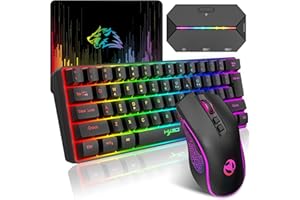 HXSJ Kit Tastiera e Mouse Gaming 60% con Adattatore, Cablata 61 Tasti Tastiere Ultra-Compact Portatili RGB Retroilluminato 3600 DPI Mouse Ottico Ergonomico per Windows Mac PC PS4 Xbox Switch Giochi, Nero
