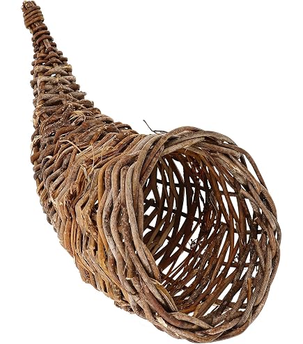 Cestino In Rattan A Forma Di Corno Di Abbondanza - Grigio, Per Centrotavola, Decorazioni Autunnali E Natalizie
