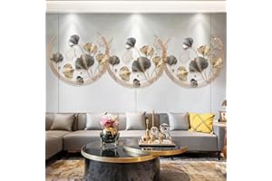 GERHWASH Wanddeko Metall Gingko150cmx50cm Gold Wanddeko Metall 3D Wandskulpturen Ginkgo Moderner Luxus Wandkunst Wohnkultur for Wohnzimmer Schlafzimme