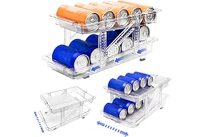 Guermok Organizador de latas de refrescos rodantes de Ancho Ajustable, 1 Paquete de Organizador de Bebidas apilable para Nevera, despensa, Cocina, Armario, encimera, Transparente