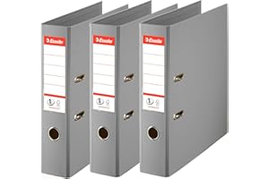 Esselte, N°1 Power, Pack de 3 Classeurs à levier, Gris, Dos 75mm, A4, PP, 624284