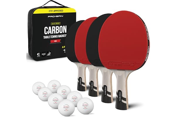 PRO-SPIN Raquette de Ping Pong - Homologuée ITTF en Fibre de Carbone | Série Elite 7 Plis, Caoutchouc Premium, Éponge 2 mm et Étui de Protection