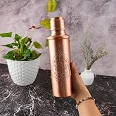 DMT COPPER HOME El İşlemeli Bakır Su Şişesi, 800 ml, BPA İ&ccedil;ermez, Spor Salonu Suluğu, Hediyelik, 25 cm