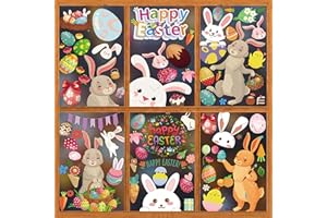 ASOWAY Adesivi per Finestre di Pasqua 154 Pezzi 9 Fogli, Uovo di carota del coniglietto di Pasqua vetrofanie pasquali, Elettrotostico, Riutilizzabile, Rimovibili per Casa Ufficio Porta Finestra di Vetro