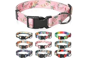 HEELE Dog Collar Small Dog Collar Multi-Colour Patterned Soft Comfy Dog Pet Collars Easy Adjustable Collar for Small Dogs Indoor Outdoor Activities, Pink, S