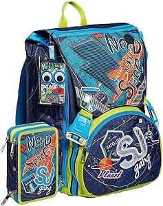 SEVEN. Schoolpack Zaino SJ Gang LEDTECH Boy con Cuore Luminoso Scuola  Estensibile Flip System Boy Ragazzo Bambino + Astuccio 3 Piani Completo +  portachiave girabrilla e 10 Penne Colorate : Amazon.it: Valigeria