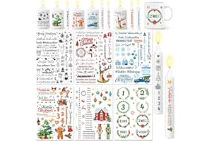DPKOW Kerzentattoos Weihnachten - 6 Blatt Wasserschiebefolie für Adventskerzen, Stabkerzen Aufkleber, DIY Kerzenfolie Tattoo