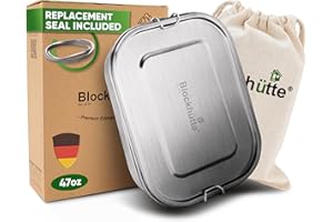BLOCKHÜTTE Blockhuette Lunch box ze stali nierdzewnej premium I 1400ml I dla dzieci, z przegródkami oraz wymienną uszczelką I Pojemnik utrzymujący swieżość z przegrodą jest odporny na przeciekanie