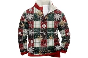 JBSABOTAD Mens 1/4 Zip Xmas Sweatshirt Christmas Jumpers for Men Xmas Tree Pullover Ugly Christmas Jumpers Long Sleeve Fleece Stand Collar Sweater Reindeer Snowflake Printed Jumper Funny Warm Cosy Sweater 2025
