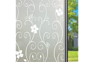 Qualsen Pellicola Opaca per Vetri Finestre Privacy Pellicola Oscurante Adesiva per Vetri Finestre Decorativa Autoadesive Anti-UV per Cucina,Ufficio,Camera,(44.3 x 200 cm,Fiore Bianco)