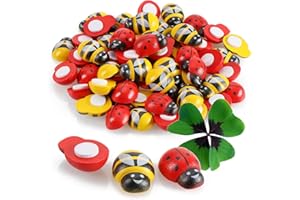 Robin Goods® 60x Glücksbiene und Marienkäfer aus Holz - Selbstklebende Marienkäfer & Bienen - Aufkleber zum Basteln - Glücksbringer - Bastelzubehör (60 Stück - rot/gelb)