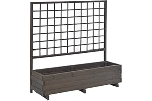 ‎GASPO GASPO Blumenkasten mit Rankgitter, Pflanzkübel aus Holz für Balkon und Garten, inklusive Rankhilfen für Kletterpflanzen, Sichtschutz,Farbe Vintage-grau, 136 cm x 37 cm x 140 cm, Made in Austria