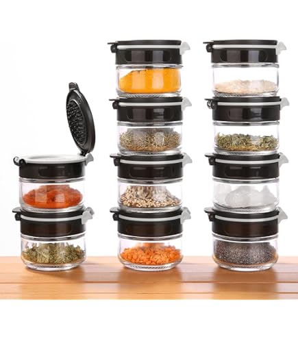 10 stuks kruidenpotjes, kruidenstrooiers leeg, 100 ml, kruidenpotjes, rond, kunststof, kruidenpotjes, kruidenset, strooier, specerijen voor keuken, lade, kruidenrek, camping