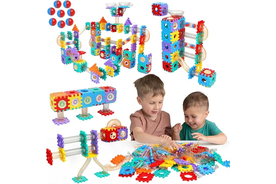 234-Piece Marble Run Track Building Blocks Toy Set, AOSITE Marble Race Construction Kit for Kids Ages 3,4,5,6,7,8,9,10,11,12, Creative Marble Track Game with Marbles for Boys and Girls Gift