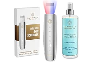 ‎LUMINEO Lumineo Ultraschallpeelinggerät mit 4 Funktionen: Ultraschall, Ionen, EMS, LED, Mitesser, Akne-Entferner, Porenreiniger, Peeling, Skin Scrubber mit passendem 400ml Toner (Moisturizing)