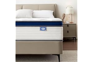 SEZMOONSI Double Mattress 4FT6, Gel Memory Foam Mattresses, 9.1 Inch Deep Hybrid Double Bed Mattress, Pocket Sprung Medium Firm in a Box for Back Pain Relief (135x190x23cm-white blue)