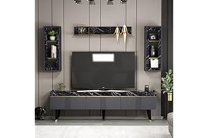 HOMIDEA KARYA Set Soggiorno - Parete Attrezzata - Mobile TV Porta con 3 Armadietti per Salotto con mensola in Moderno Design (Antracite/Marmo)