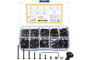 JTTXIU 820 Pezzi M2 Viti a Brugola Testa Svasata, Acciaio al Carbonio di Classe 10,9 Viti a Macchina Filettate, Dadi e Rondelle Assortiti con Chiavi a Brugola (Nero)