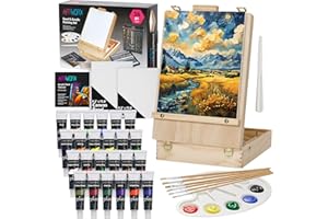 Artworx Painting Set for Adults - Box Easel - Portable Table Top Easel - Kit Includes 2 x Canvasses, 24 x Paints & 6 Brushes - Canvas Painting Set
