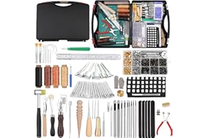 273 Stücke Leder Arbeit Handwerk Werkzeuge und Zubehör, Leder Werkzeuge Set mit Aufbewahrungsbox Schneidematte Hammer Leder Stempel Leder Nadeln und Nieten Kit Perfekt für Leder Nähen Schneiden DIY