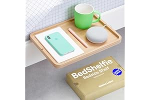 BedShelfie Bedside Shelf for Bunk Bed, College Dorm Room Essentials, Loft Bed Accessories, Clip On Nightstand Snack Organizer, Floating Bed Side Table Tray Shelfie Storage - Minimalist Natural Wood