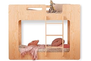 ‎SMARTWOOD SMARTWOOD Mimi P - Leiter Rechts Etagenbett 90x200 mit Lattenrost und Rausfallschutz - Kinderbett für Jungen und Mädchen - Montessori Bett mit Rausfallschutz und Lattenrost Natural Holz 200x90 cm