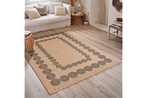 NAZAR Tapis Nature, Tapis Naturel Boheme, Tapis Aspect Jute, Tapis Salon, Chambre, Couloirs, Tapis ExtRieur, Couleur Naturelle (80x150 cm, 8868 Noir)