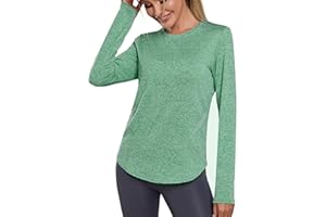 Wayleb Camiseta Deportiva de Manga Larga para Mujer Camisetas de Malla Mujer Ropa Deporte Secado Rápido y Transpirable para Yoga Pilates Fitness Correr