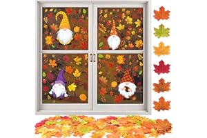 FLOFIA 100pcs Hoja de Arce, Kit 8 Hojas Pegatinas Ventana de Acción Gracias Otoño, Pegatinas Hojas de Otoños, Hojas Artificiales Otoño Carnaval Fiesta Hogar Mesa Jardín Escaparate Ventanas