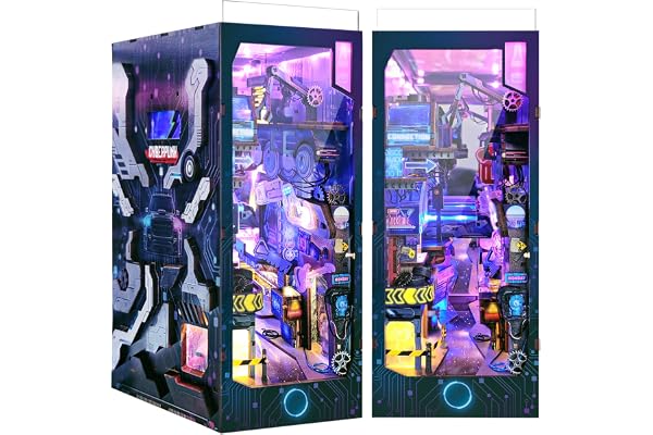 Quanquer Gör-det-själv bok Nook Kit_dockhus trä miniatyr hus kit med dammskydd, möbler, LED-ljus, cyberpunk 3D träpusselbok N
