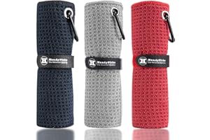 Handy Picks Toalla de Golf de Microfibra (40 x 40 cm) con Clip de mosquetón, diseño de gofre, Toalla de Golf con Cierre de Gancho y Bucle, la práctica Toalla de Limpieza de Golf (Negro/Gris/Rojo)