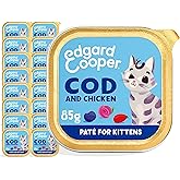 Edgard Cooper Kitten Grain Free Wet Cat Food Pate (Cod&Chicken 16 x 85g), Natural Cat Food in Cup for Sterilized or Active Ca