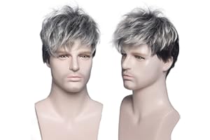 MEIRIYFA Perruque pour Homme, Synthétiques naturels Perruque avec bonnet - Argent