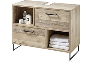 Stella Trading ROOF szafka pod umywalkę w stylu starego dębu, szafka łazienkowa z dużą ilością miejsca do przechowywania, 80 x 61 x 37 cm (szer. x wys. x głęb.)