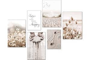 Artpin® nowoczesny zestaw plakatów - obrazy do salonu, dekoracja sypialni - pampa, trawa, plaża, obrazy bez ramki (4 x A4 | 2 x A5), W9