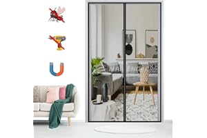 MAIFENGL Moustiquaire Magnétique Porte, Fermeture Automatique Rideau en Maille Anti Moustiques Mouches sans Perçage, pour Porte ou Fenêtres-Black-B|| 150x190cm(59x74inch)