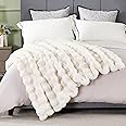 DREAMNINE Oversized Soft Thick Fuzzy Faux Rabbit Fur Throw Blanket Twin Size 60" x 71", Double Sided Comfy Plush Warm Shaggy Fluffy Blankets, Luxury Cozy Cute Furry Blanket for Bed Couch, Cream White