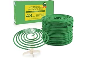 KEARLGMBH Citronella Incense Coils Outdoor Patio - Each Coil Could Last for 5-7 Hours,Suitable For BackYards Camping Citronella Natural Refreshing Incense Burners, Black (Contains 48 coils & 2 Stands)