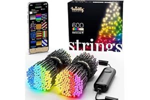 Twinkly Strings - Guirlande Lumineuse à LED avec 600 RGB + LED blanc chaud pur - Décorations de Noël pour l'intérieur et l'extérieur - Contrôlée par App, fil noir, 48m