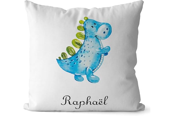 SB46B Coussin Dinosaure Bleu personnalisé prénom, coussin sieste, coussin maternelle, coussin enfant, oreiller sieste, oreiller maternelle, déco, oreiller prénom, cadeau coussin prénom