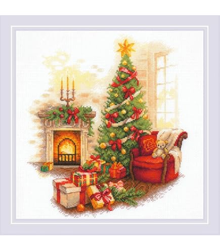 Kit Punto Croce Per Federa - Motivo Albero Di Natale, 45x45 Cm, Con Tessuto, Fili E Accessori Per Ricamare