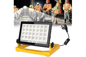 T-SUN Projecteur LED Chantier 60W 6000K, Lampe de Chantier Puissante, Étanche IP66, Portable, 3 Modes, Avec Prise et Câble de 4M Pour Construction, Garage, Atelier