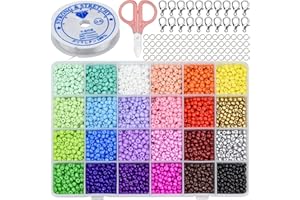 CAPRICIOUS 4000 perline in vetro, perline in vetro, set di perline da 4 mm, perline in pastello per filo con cordino elastico, accessori per braccialetti, gioielli, creazioni (24 colori)